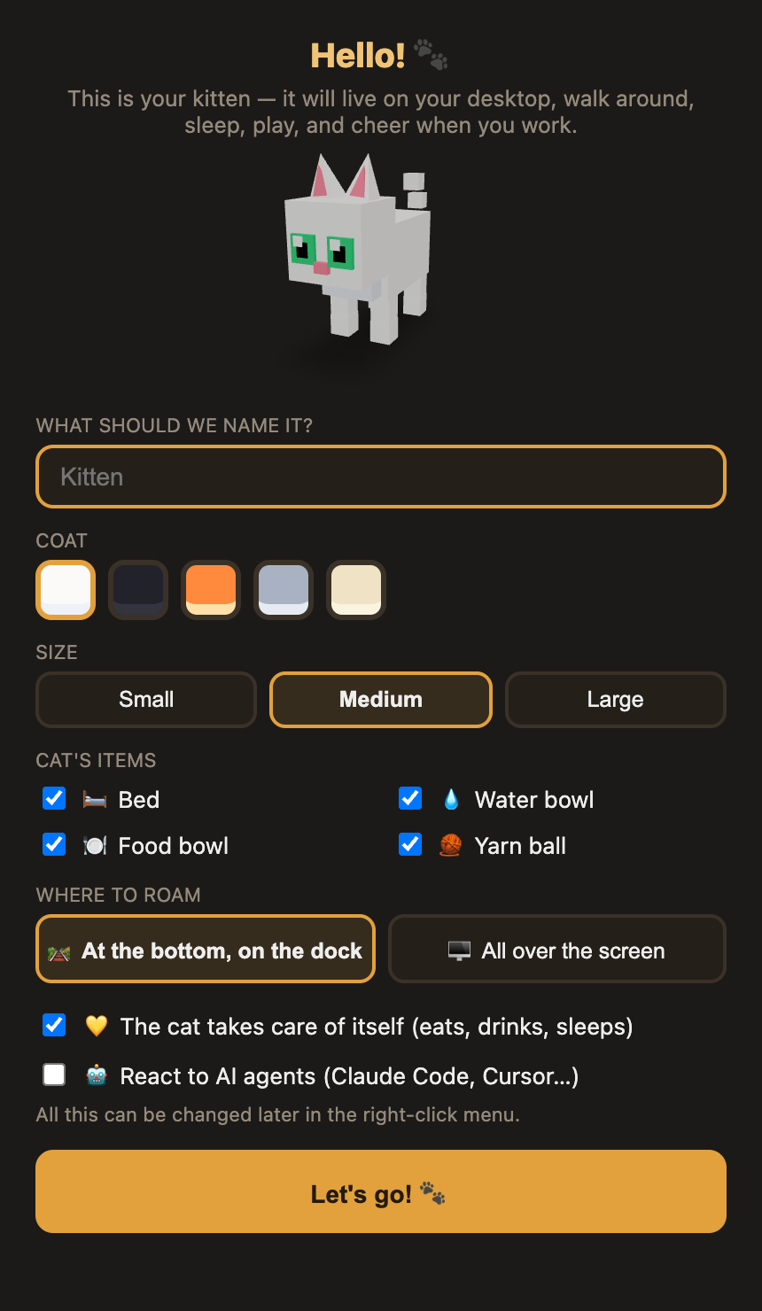 First-run setup window